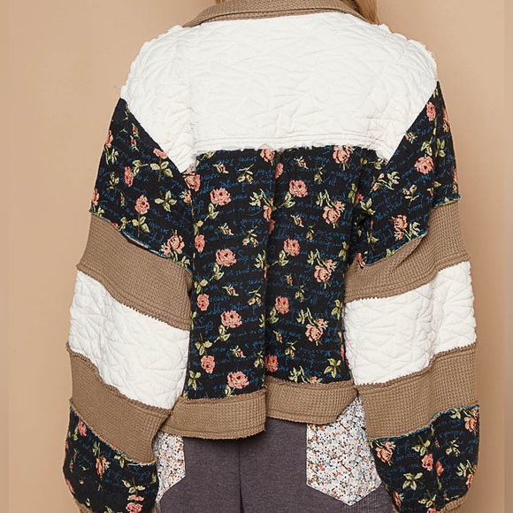 924. Pol Last 2!  Jacket Coat thermal Oversized Brown Floral Quilted Jacquard - Picture 5 of 6